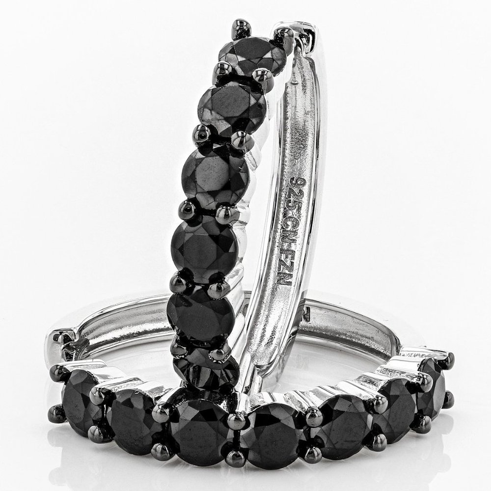 Black Spinel Hoop Earrings